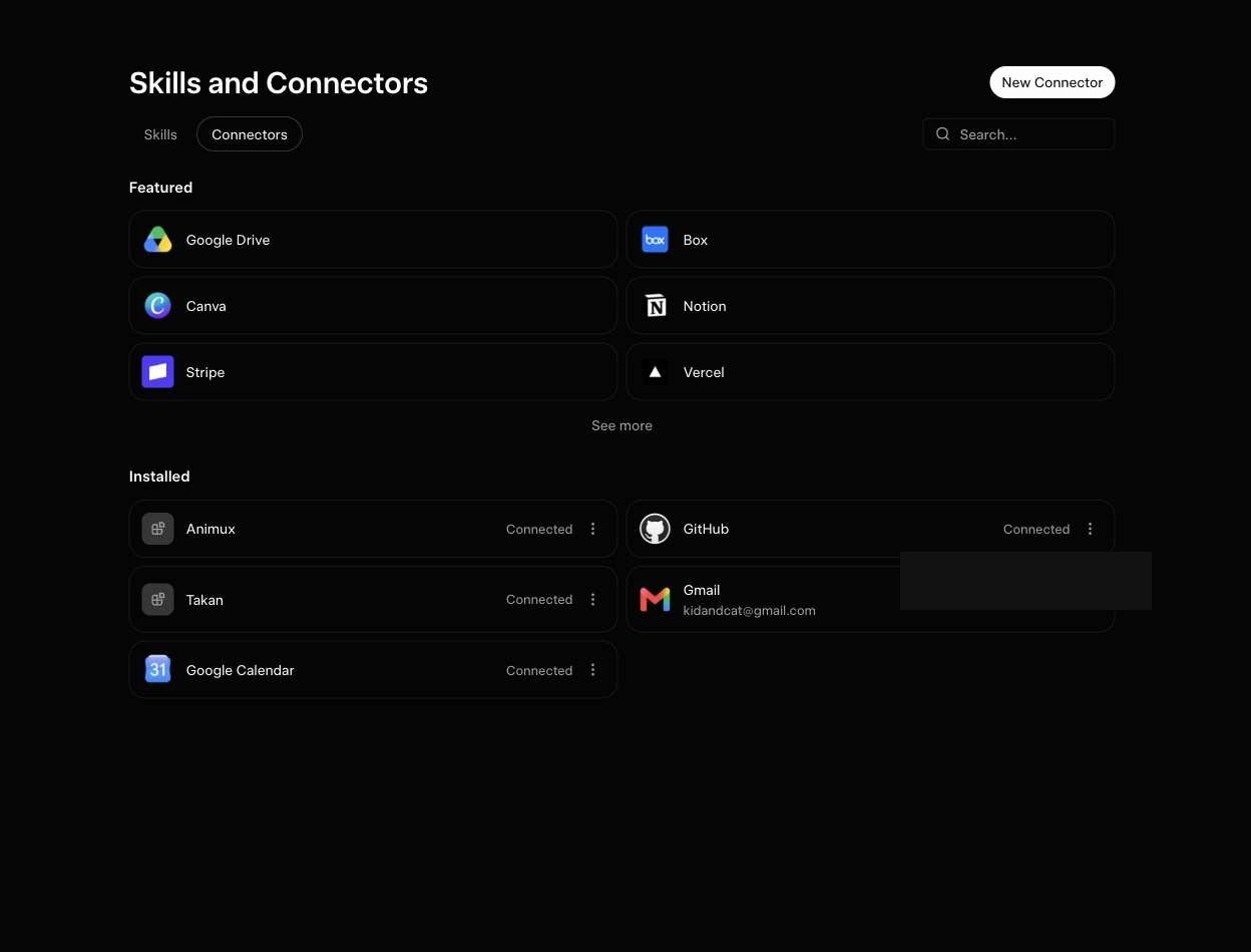 Pantalla de conectores en Grok