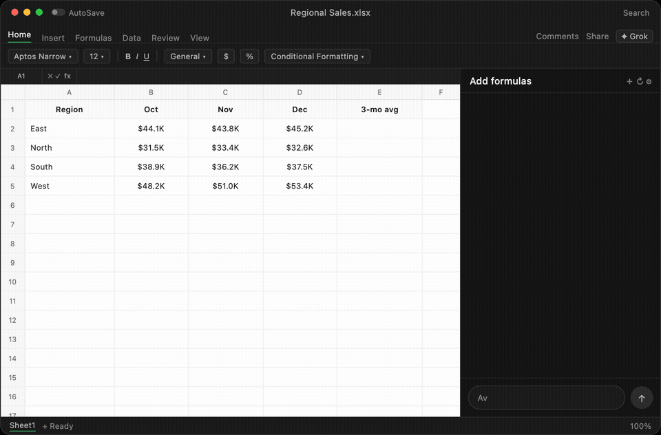Grok en Excel: pedir fórmulas en lenguaje natural