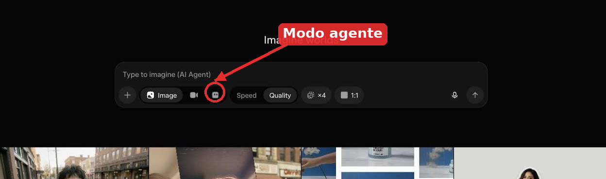Dónde activar el modo agente en Imagine